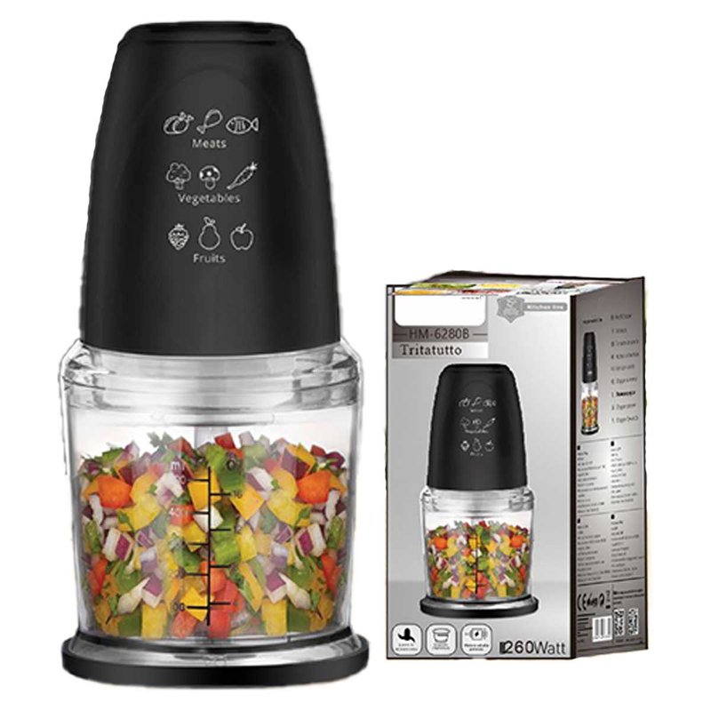 Tritatutto da Cucina Elettrico con Modalita Rapido 260W con Lama in Acciaio Inox Vassoio Capicita Max 500mL Nero