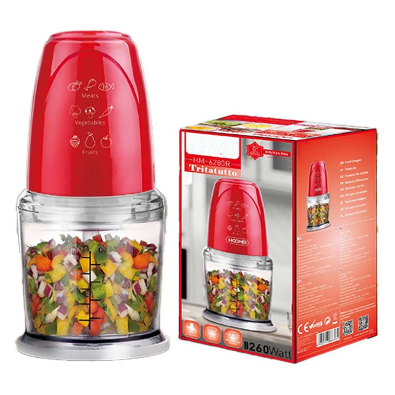 Tritatutto da Cucina Elettrico con Modalita Rapido 260W con Lama in Acciaio Inox Vassoio Capicita Max 500mL Rosso