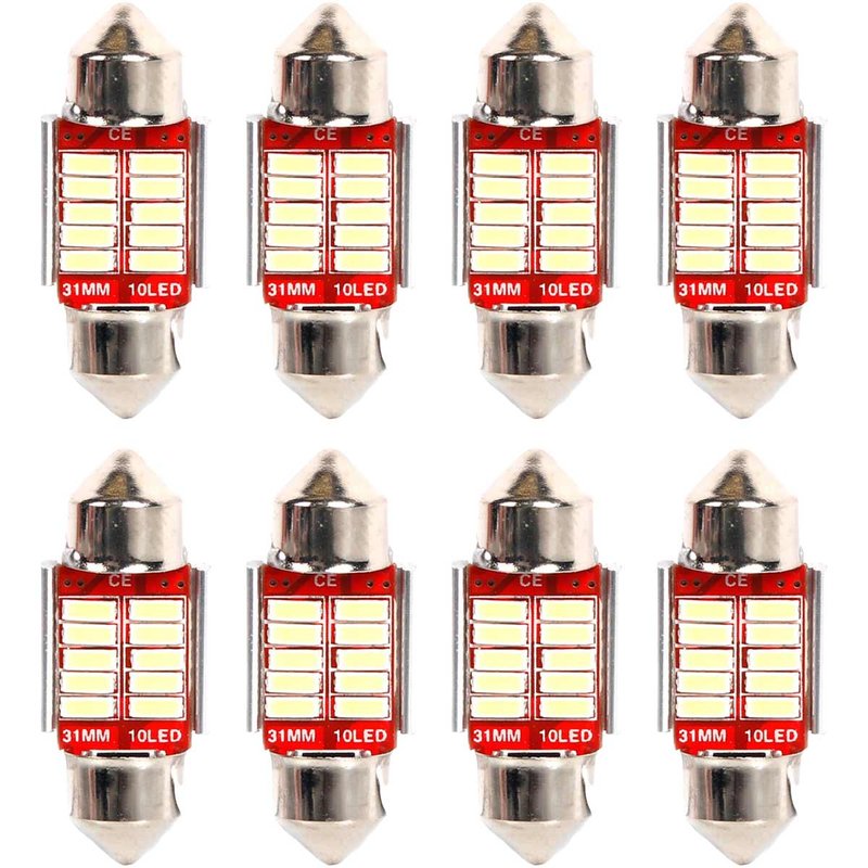 8 Pezzi Lampada Led Siluro 31mm Canbus T11 SV8.5 C5W 10 SMD 4014 12V 1.8W 180lm Bianco Freddo 6500K