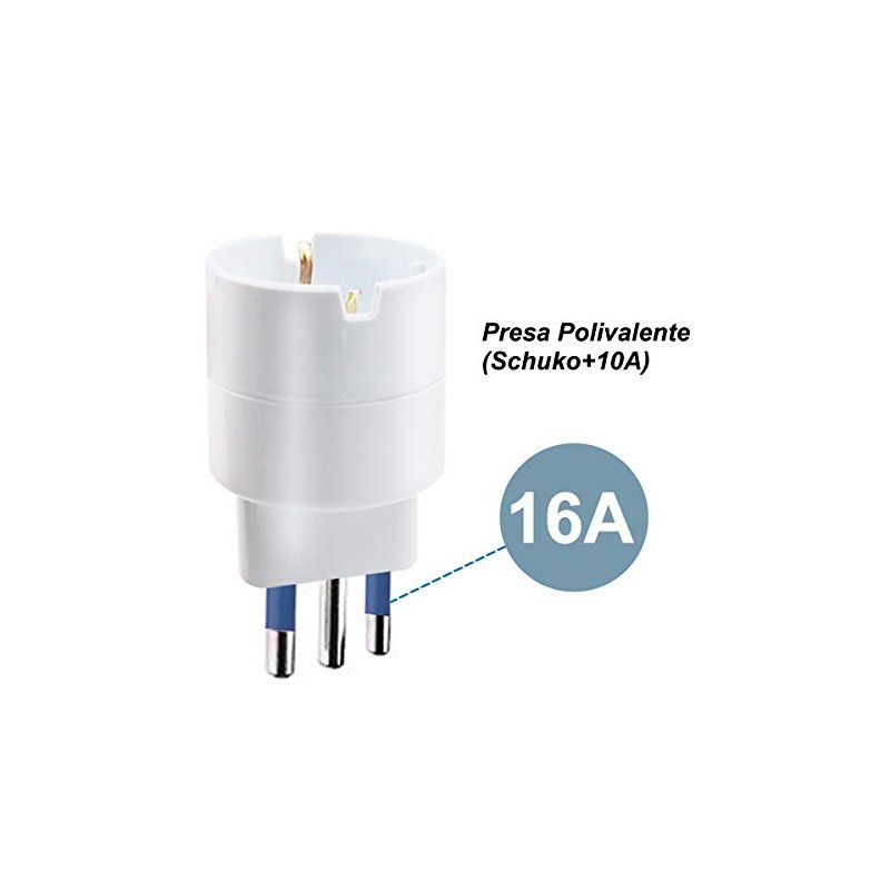 Adattatore Spina Elettrica 16A 2P+T Con 1 Presa Schuko 16A 250V Bianco Max 1500W XSL1102