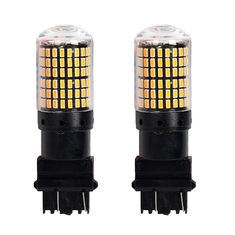 2 Pezzi 3157 T25 P27/W 65mm Lampada LED Auto Camion 12V 24V Canbus 144 SMD 3014 300lm 10W/3W Doppio Filamento  
Gialla Ambra