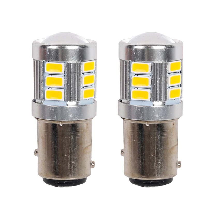 2pz Lampada Led BAY15D S25 P21/5W 18 SMD 3030 12V 24V 300lm 1W/2.5W Doppio Filamento Ambra Piedi Sfalsati 45mm