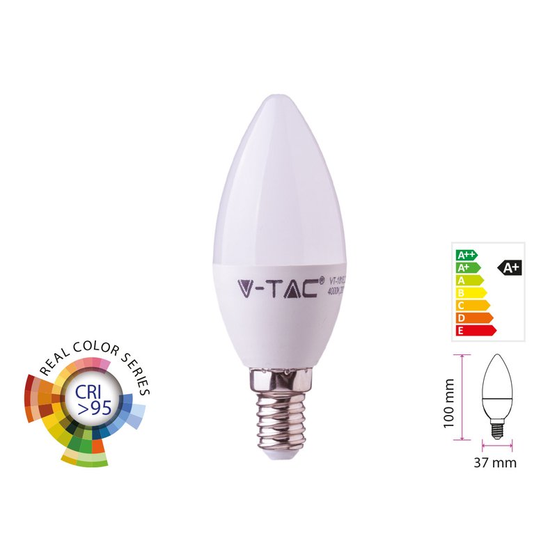 Lampada A Led E14 CRI 95 C37 5,5W 470LM Caldo 2700K Forma Goccia Oliva Candela SKU-7494