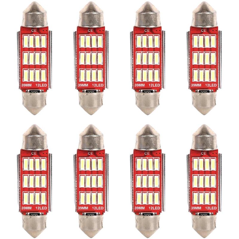 8 Pezzi Lampada Led Siluro 39mm Canbus T11 SV8.5 C5W C10W 12 SMD 4014 12V 1.8W 180lm Bianco Freddo 6500K