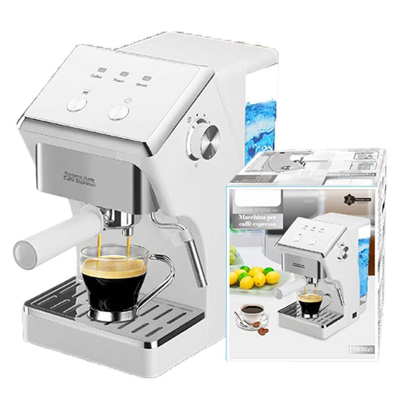 Macchina da Caffe Espresso e Cappuccino 1050W Doppio Bracio con Piano Scaldatazze Funzione Schiuma Latte 1.6L Serbatoio d'Acqua Rimovibile