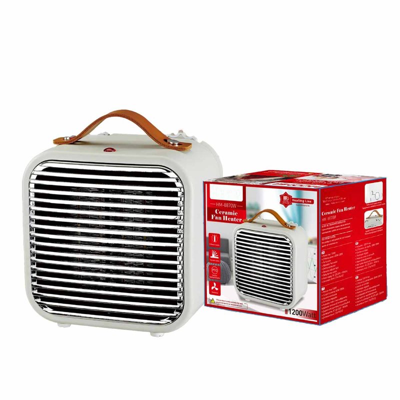 Mini Termoventilatore in Ceramica con Potenza Regolabile 600W 1200W con Autoprotezione Surriscaldamento Quadrato Bianco