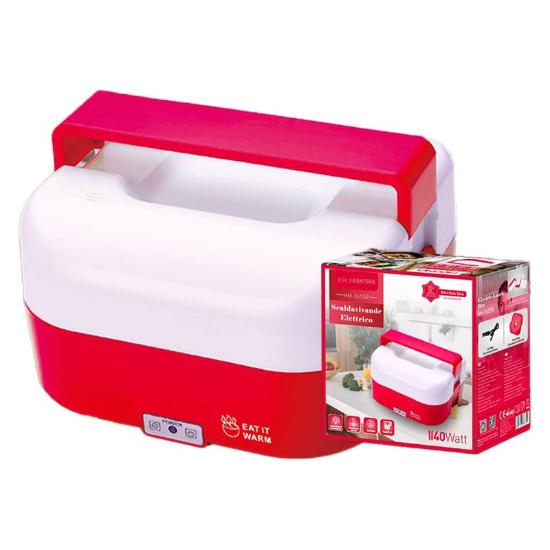 Scaldavivande Elettrico 1.6L 40W Riscalda Porta Pranzo Lunchbox con 4 Posti e 1 per Zuppa Compatibile per Auto e Casa 12V 220V Rosso