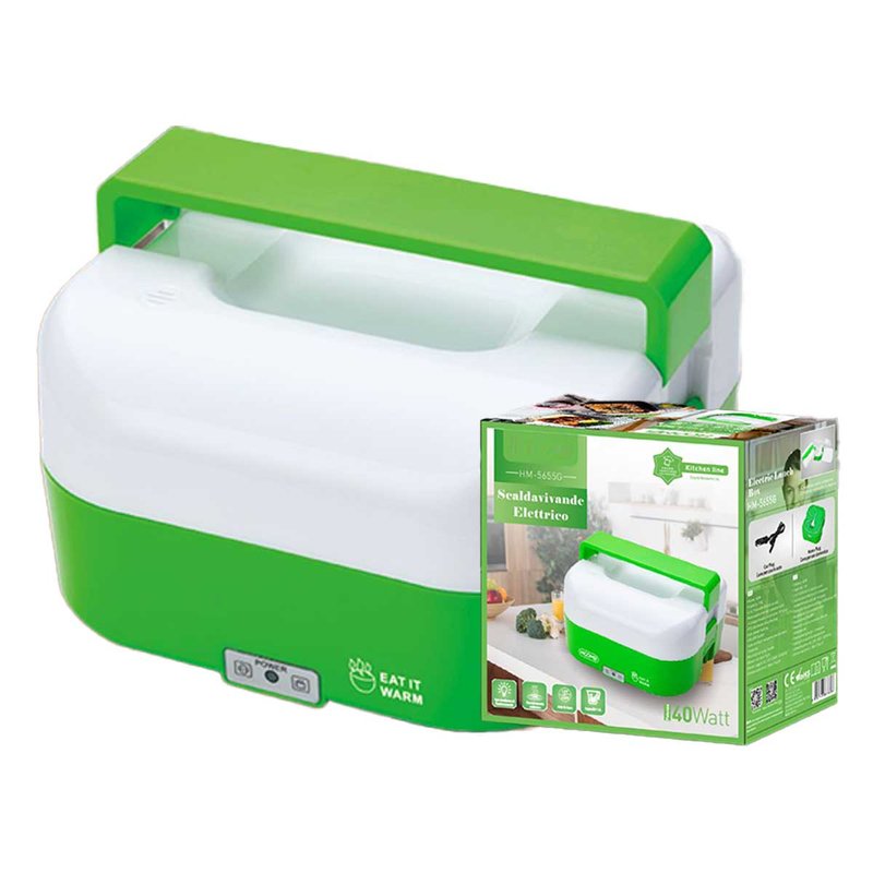 Scaldavivande Elettrico 1.6L 40W Riscalda Porta Pranzo Lunchbox con 4 Posti e 1 per Zuppa Compatibile per Auto e Casa 12V 220V Verde