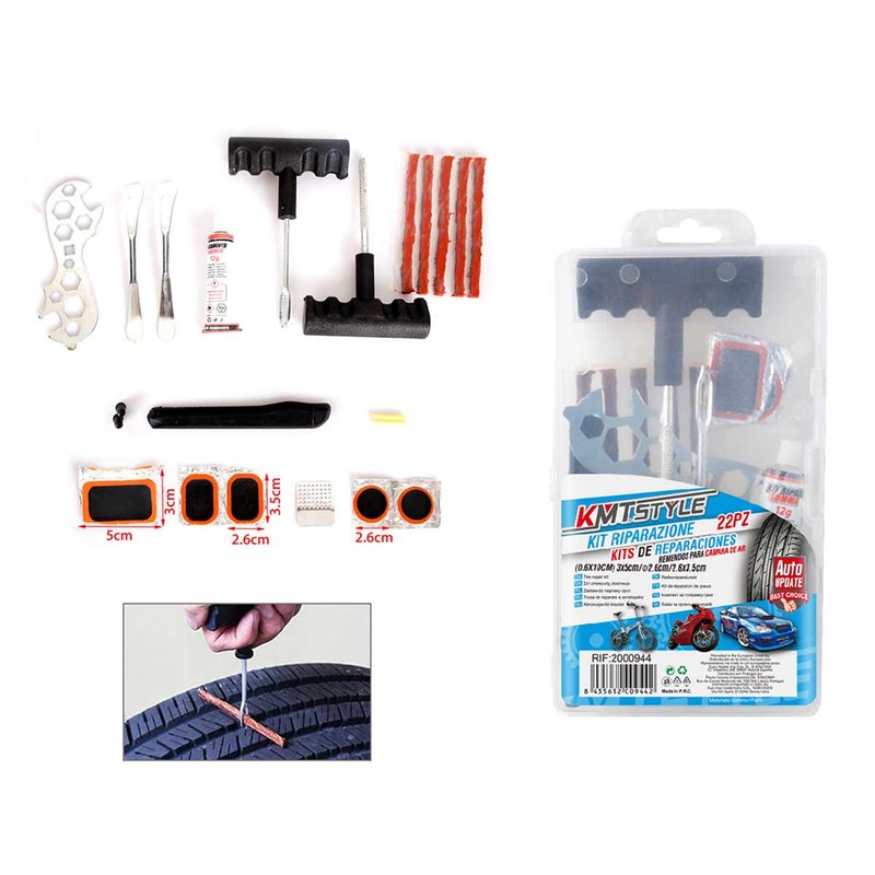 Kit Riparazione per Pneumatici Bicicletta Riparazione Camera d'Aria Bici Auto Moto Veicoli con Pneumatici in Gomma Kit da 22 Pezzi