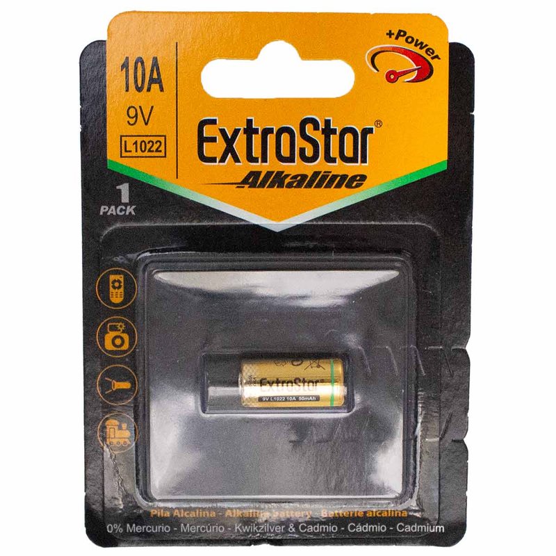 Pila Batteria L1022 9V 10A LR10 MN10 Super Alcalina Extrastar Confezione da 1 Pezzo