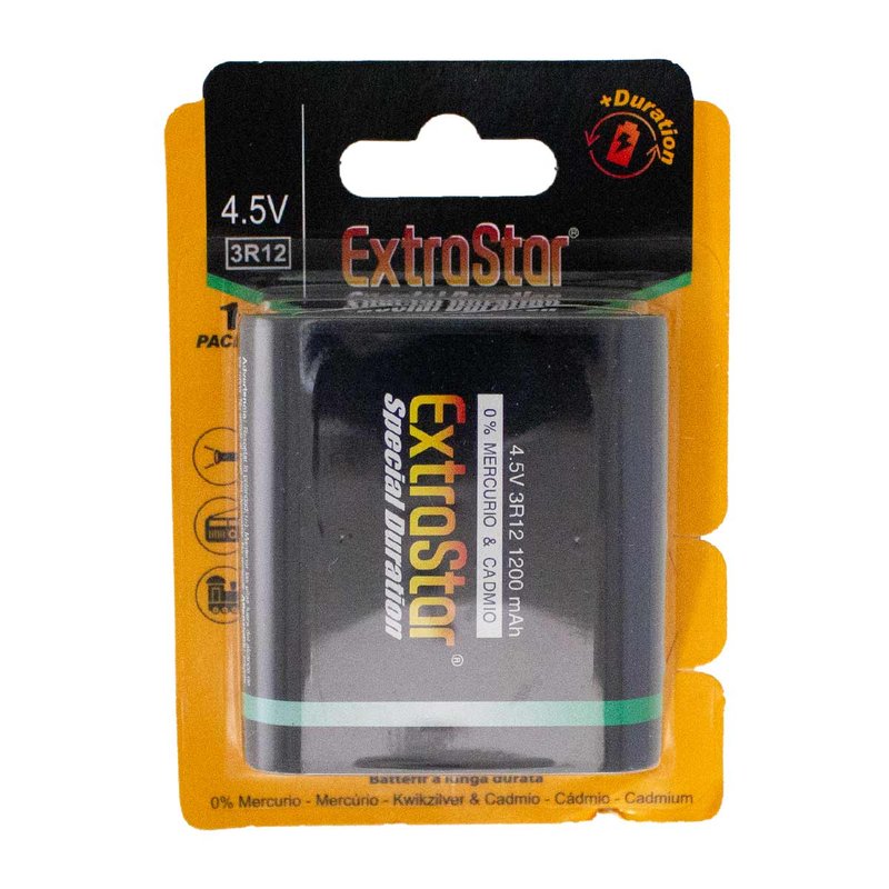 Pila Batteria 3R12 4,5V 1200mAh MN1203 Alcalina Extrastar Confezione da 1 Pezzo