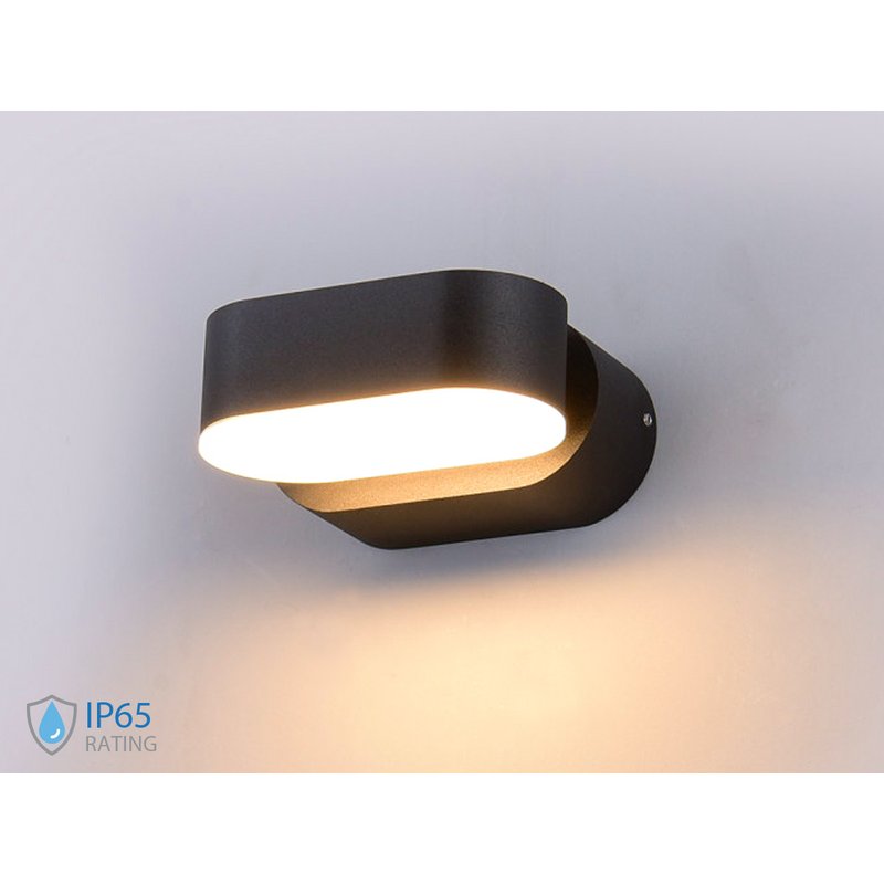 Applique Led Da Parete Dayna 6W 4000K Carcassa Nera Ovale Orientabile 360 Gradi IP65 SKU-218289