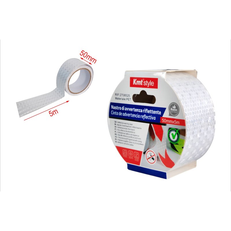 Nastro Adesivo Riflettente 50mm X 5MT Bianco Catarifrangente Ad Alta Visibilità