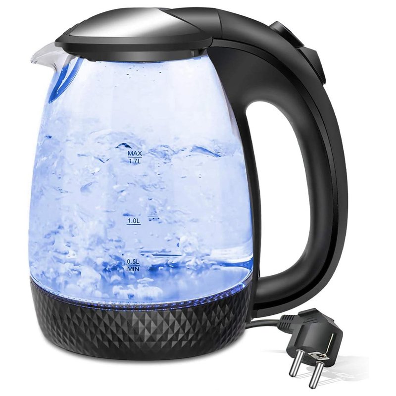 Bollitore Acqua Elettrico 1,7 Litri In Vetro 2200W Spina Schuko 16A Nero