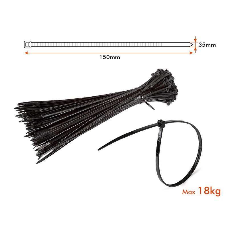 100 Fascette Cablaggio Stringicavo 3.5X150mm Colore Nero Per Legare Fili Cavi SKU-11166