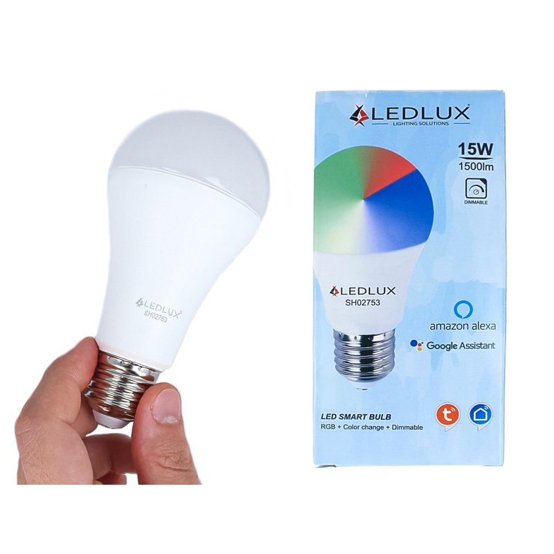 V-TAC Smart Lampada Led Bulb E27 A65 15W WiFi RGB CCT Dimmerabile APP Compatible Amazon Alexa Google Home SKU-2753