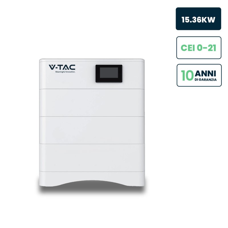 V-TAC Kit 3 Moduli di Accumulo Impilabili Alta Tensione 15kWh LiFePO4 BMS Integrato, Inclusa Base e Box di Controllo, 100Ah, 153.6V, IP65, CEI 0-21 Garanzia 10 Anni