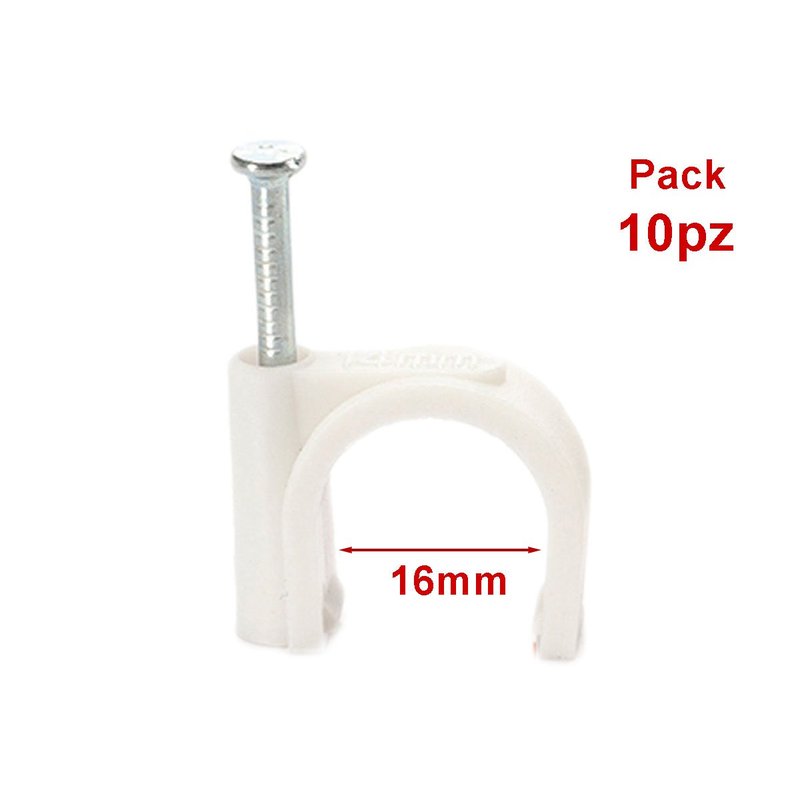 10 Pezzi Fermacavo con Chiodo 16mm Clip per Cavi Fissacavi A Muro