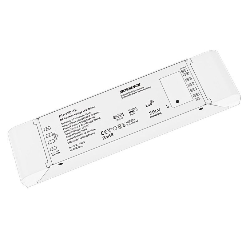 Alimentatore Dimmerabile CV 12V 150W Con Pulsante N.O. e Telecomando RF 2.4G Per Striscia Led 12V PH-150-12