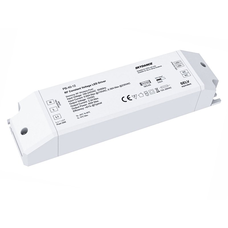 Alimentatore Dimmerabile CV 12V 40W Con Pulsante N.O. e Telecomando RF 2.4G Per Striscia Led 12V PB-40-12