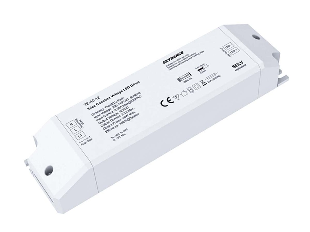 Alimentatore Dimmerabile CV 12V 40W Triac ELV Pulsante N.O. Varialuce Su 220V Per Striscia Led TE-40-12