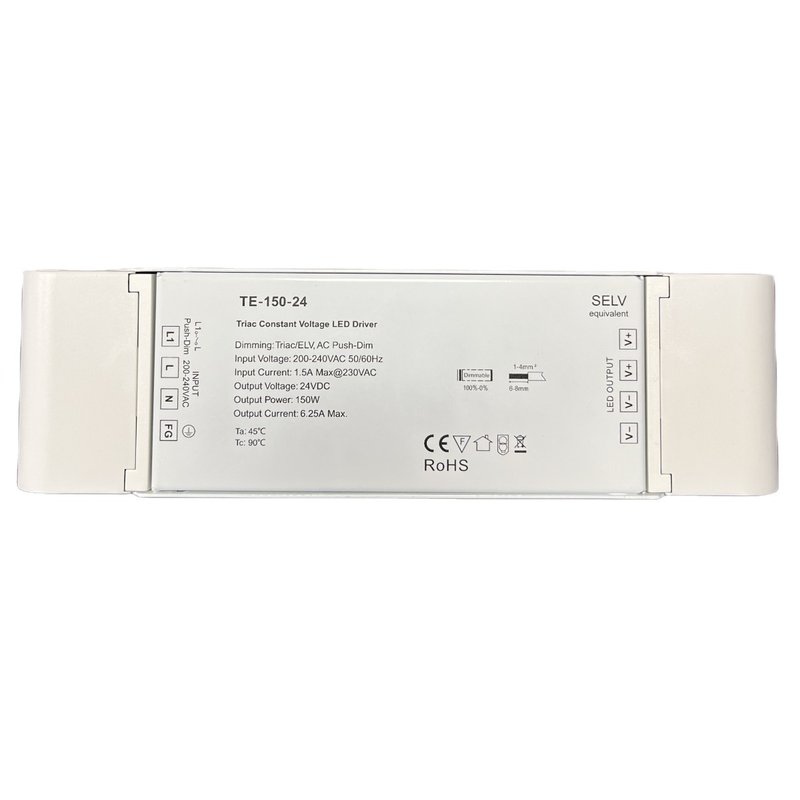 Alimentatore Dimmerabile CV 24V 150W Triac ELV Pulsante N.O. Varialuce Su 220V Per Striscia Led TE-150-24