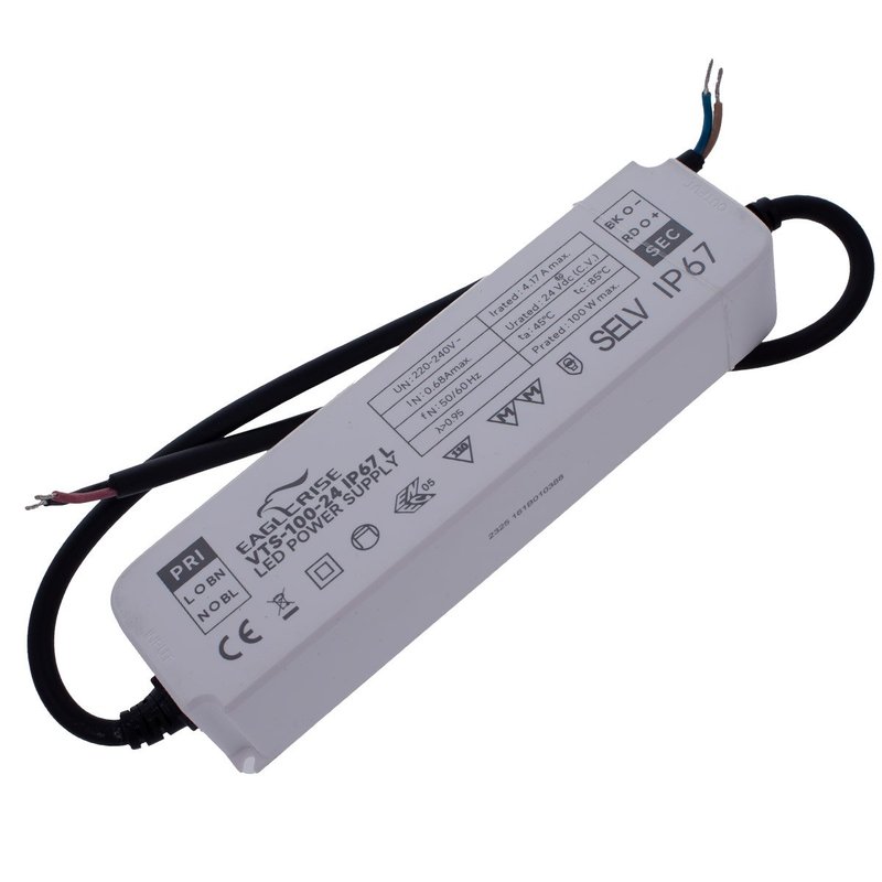 Alimentatore Trasformatore LED Cerificato ENEC Output 100W 24V 4,17A Input 220V IP67 Compatibile Meanwell LPV-100-24