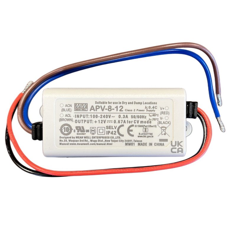 MeanWell APV-8-12 Alimentatore 8W 12V 0,67A IP30 Input 220V e 110V