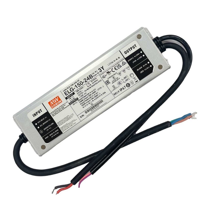 MeanWell ELG-150-24B-3Y Alimentatore Dimmerabile 0-10V PWM Resistenza IP67 150W 24V 6,25A Input 220V e 110V