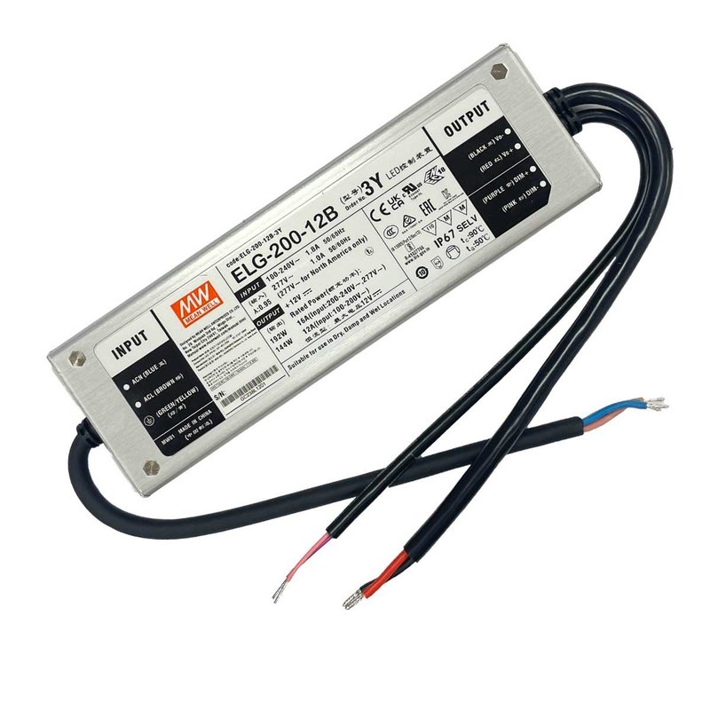 MeanWell ELG-200-12B-3Y Alimentatore IP67 192W 12V 16A Input 220V e 110V Dimmerabile 3 In 1 0-10V PWM Resistenza