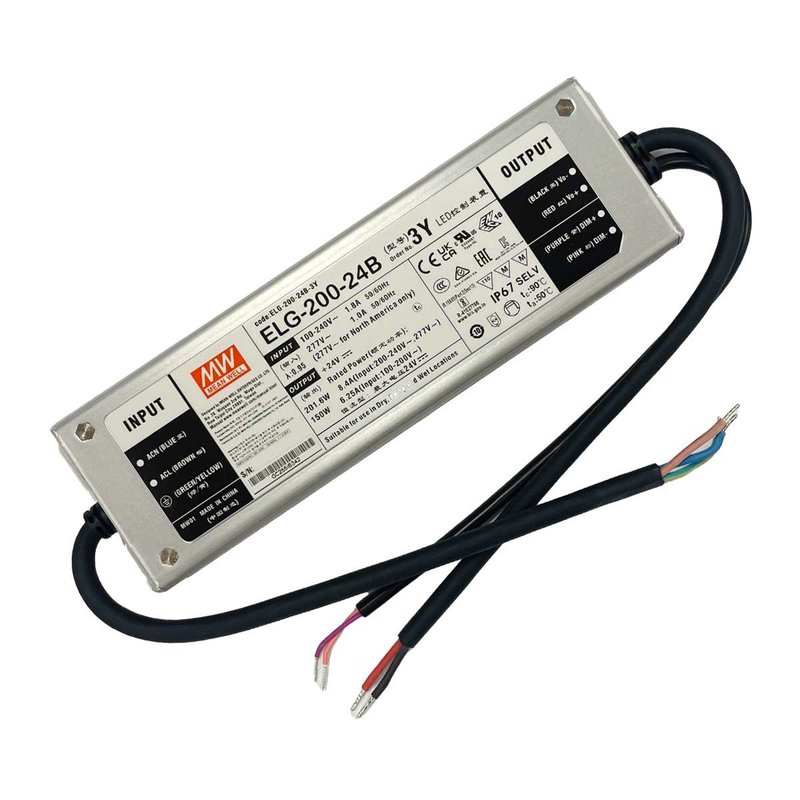 MeanWell ELG-200-24B-3Y Alimentatore Dimmerabile 0-10V PWM Resistenza IP67 200W 24V 8,4A Input 220V e 110V