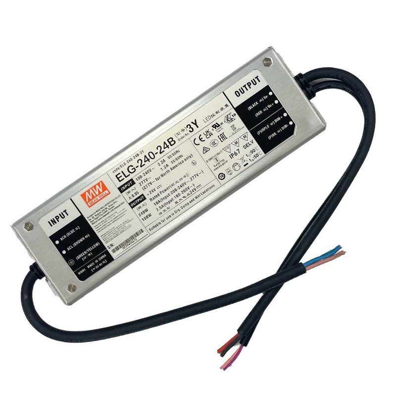 MeanWell ELG-240-24B-3Y Alimentatore Dimmerabile 0-10V PWM Resistenza IP67 200W 24V 10A Input 220V e 110V