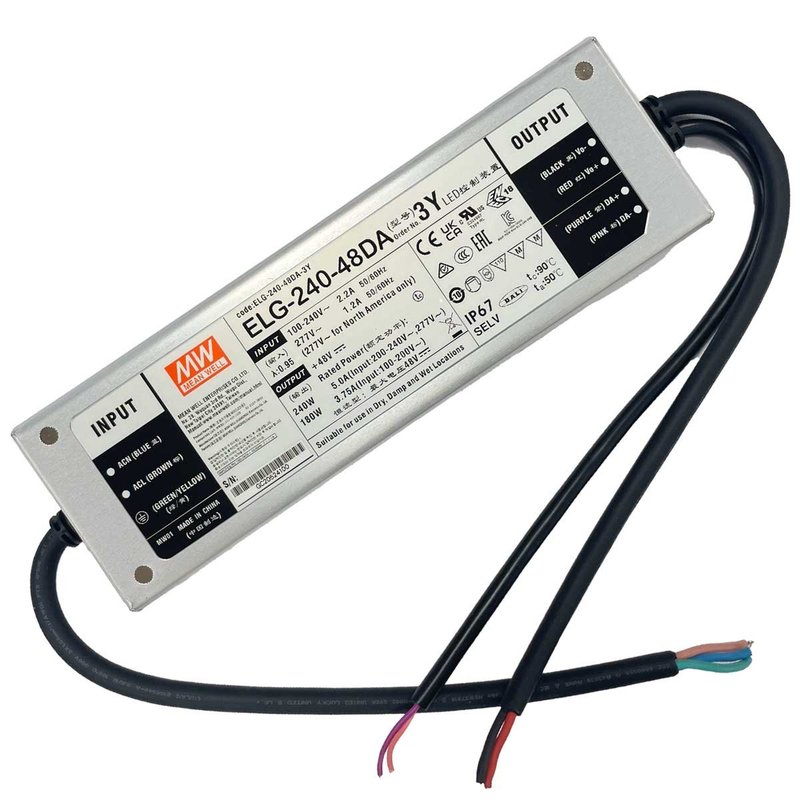 MeanWell ELG-240-48DA-3Y Alimentatore IP67 200W 48V 5A Input 220V e 110V Dimmerabile DALI