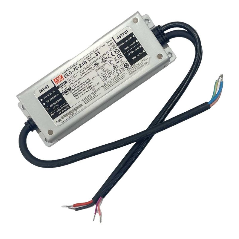 MeanWell ELG-75-24B-3Y Alimentatore Dimmerabile 0-10V PWM Resistenza IP67 75W 24V 3,15A Input 220V e 110V