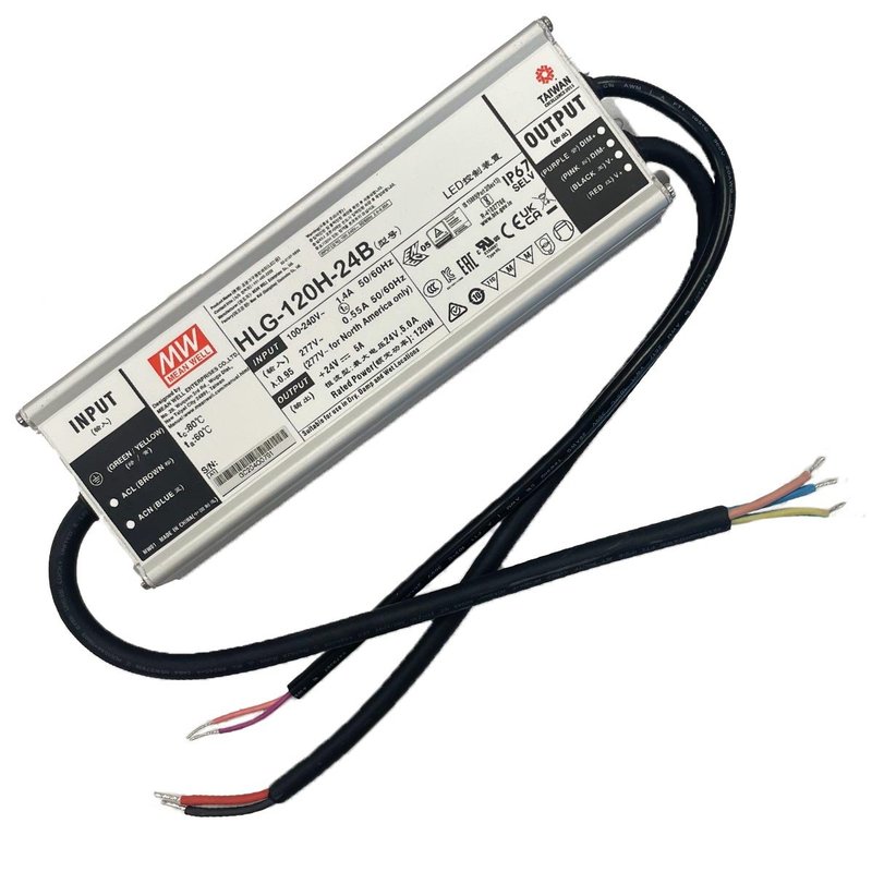 Meanwell HLG-120H-24B Alimentatore Led Driver CC CV Dimmerabile 120W 24V 5A IP67 Input 220V 110V