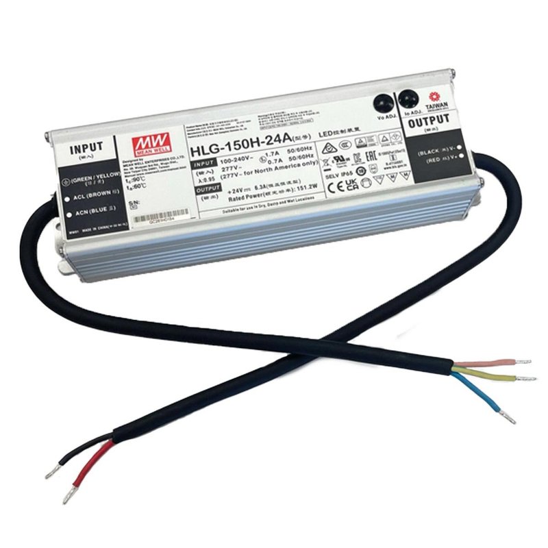 Meanwell HLG-150H-24A Alimentatore Led Driver CC CV 150W 24V 6,3A IP67 Input 220V 110V