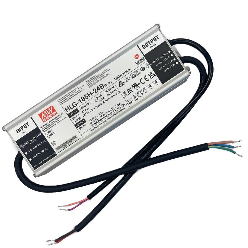 Meanwell HLG-185H-24B Alimentatore Led Driver CC CV Dimmerabile 185W 24V 7,8A IP67 Input 220V 110V