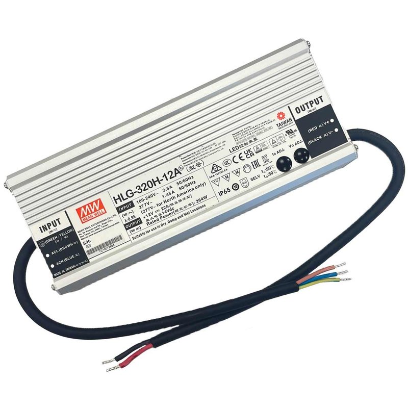 MeanWell HLG-320H-12A Alimentatore Led Driver CV CC IP67 264W 12V 22A Input 220V e 110V