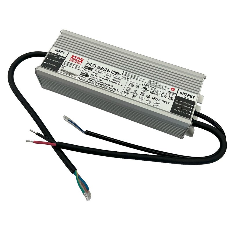 MeanWell HLG-320H-12B Alimentatore IP67 264W 12V 22A Dimmerabile 1-10V PWM Input 220V e 110V