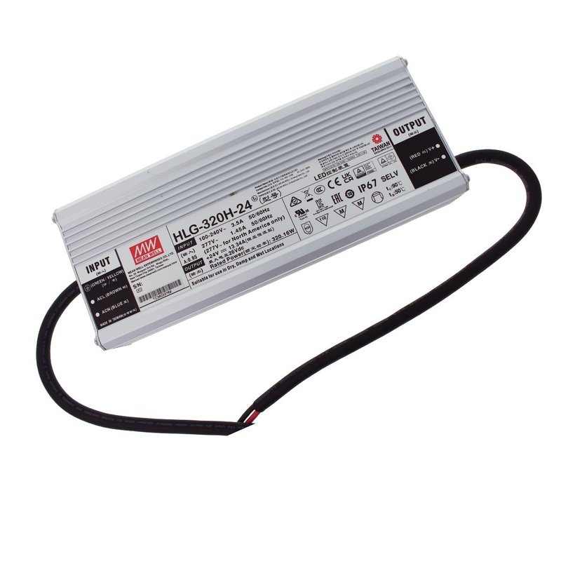 MeanWell HLG-320H-24 Alimentatore Led Driver CV CC IP67 320W 24V 13,34A Input 220V e 110V