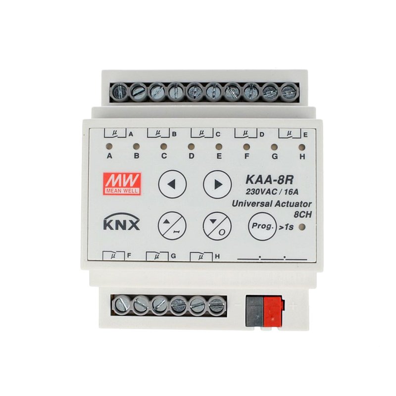 MeanWell KAA-8R Attuatore KNX Universale Relay On/Off 8 Canali 16A Konnex Con Guida DIN Binario Per Tapparelle Saracinesche