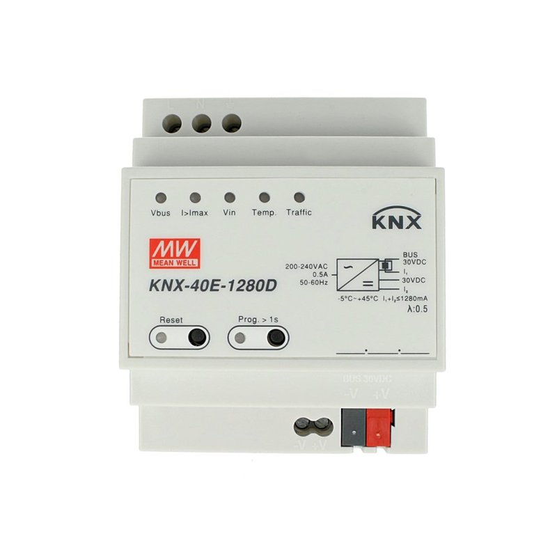 MeanWell KNX-40E-1280D Alimentatore KNX Con Funzione Diagnosi 30V 1280 mA 38,4W Konnex Per Guida DIN Binario