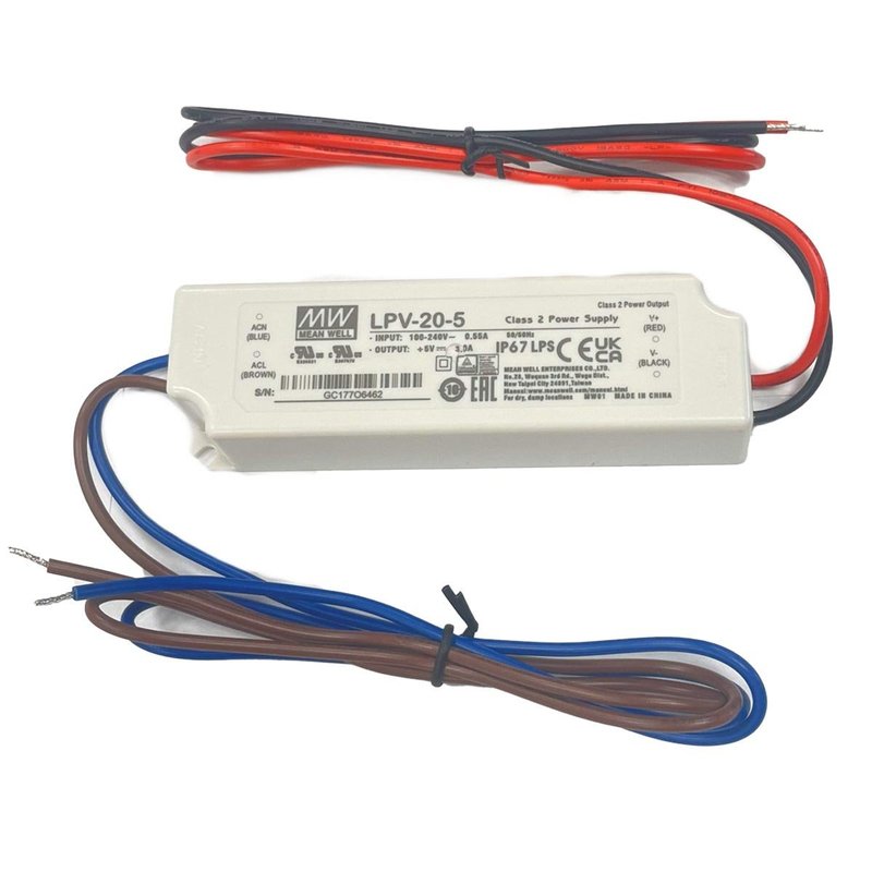 MeanWell LPV-20-5 Alimentatore Trasformatore CV 20W 5V 3A Impermeabile IP67 Input 220V e 110V