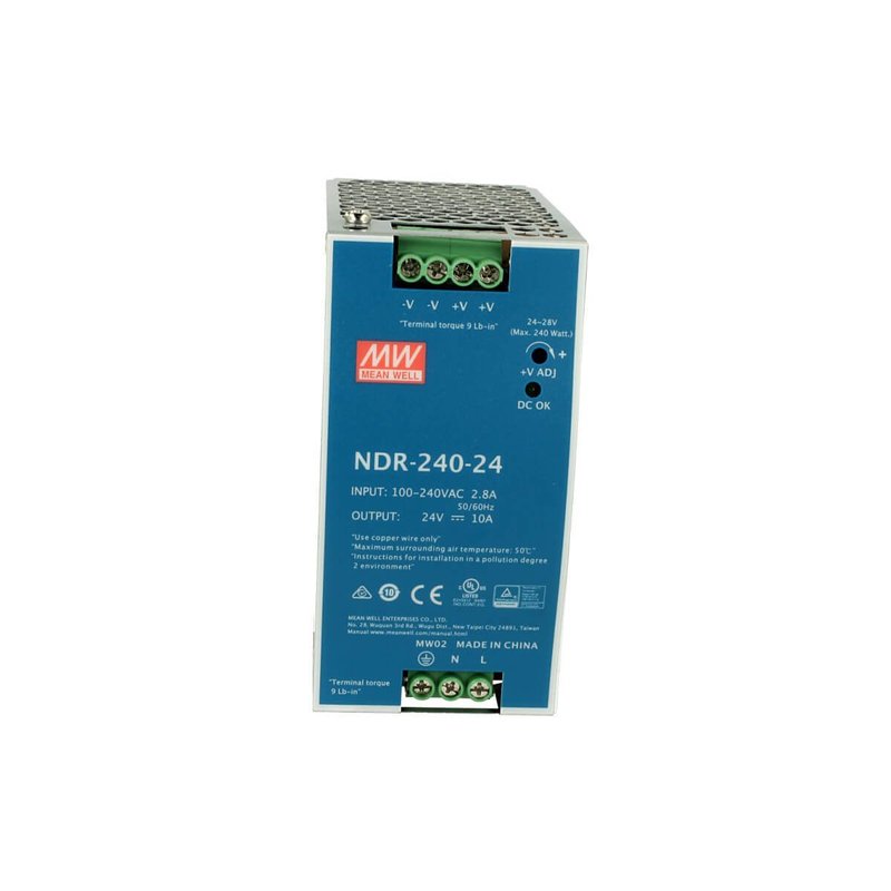 MeanWell NDR-240-24 Trasformatore Rotaia Industriale 24V 240W 10A Barra Guida DIN Rail Power Supply Input 220V 110V