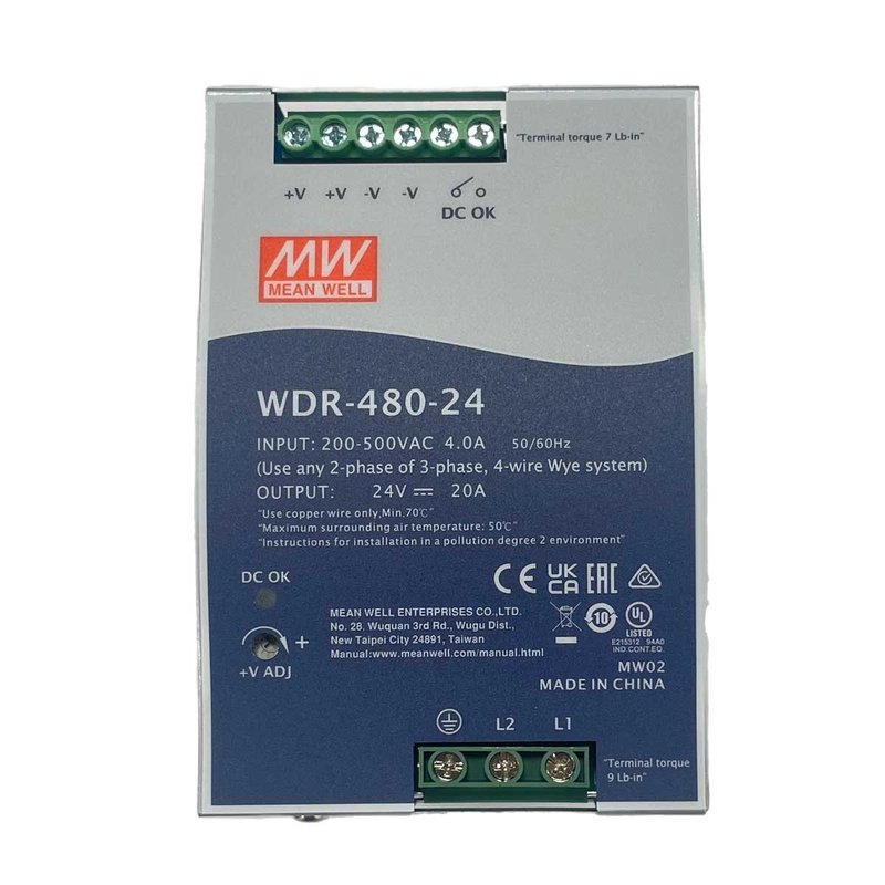 MeanWell WDR-480-24 Alimentatore Slim DIN Rail 480W 24V 20A Input 180-550V