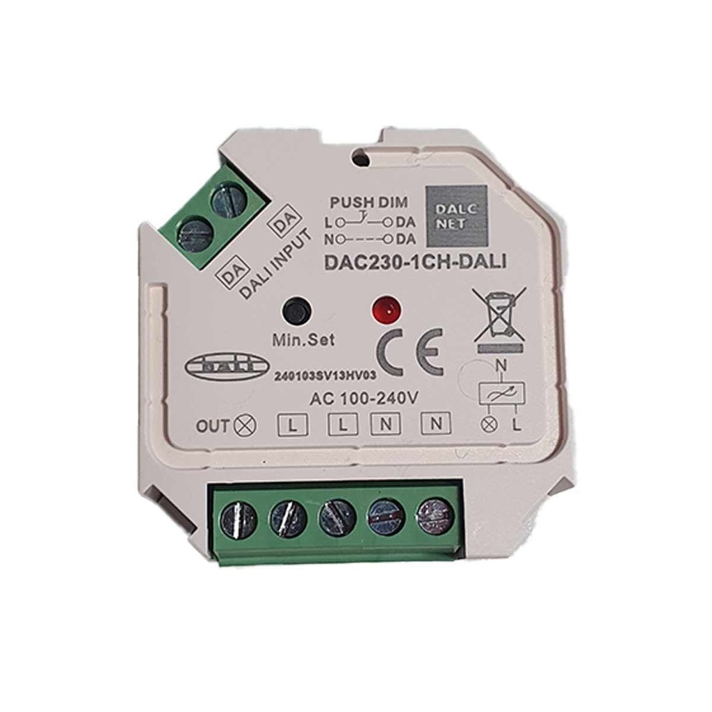 Led AC Dimmer per Lampada LED e Incandescenza DALI PUSH TRIAC Dimmer 400W Supporta DALI-2 DAC230-1CH-DALI