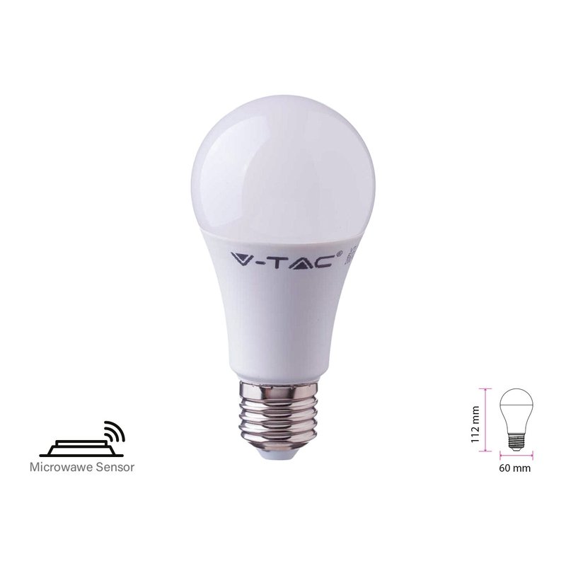 Lampada A Led E27 Con Sensore Microonde 11W A60 RA80 Caldo 3000K Bulbo 1055 lm SKU-2763