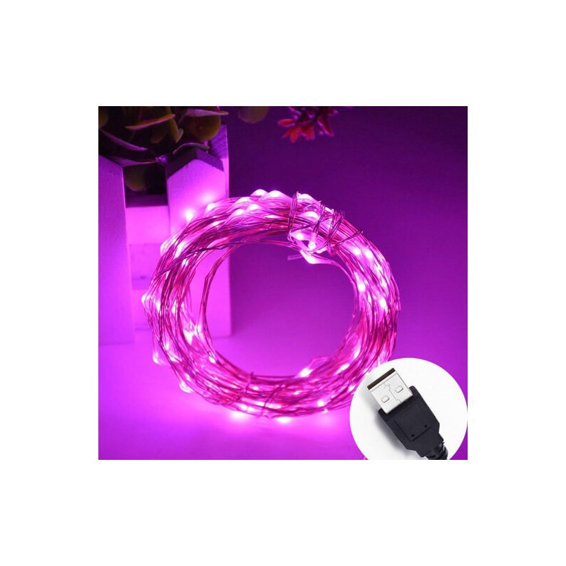 Stringa Led USB Pink Fucsia 5 Metri 50 Led IP67 Per Decorazione Gaming PC Case Addobbi Natalizi Festa Nozze