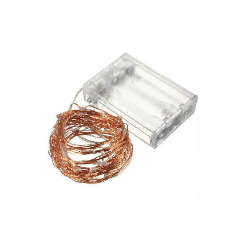 Stringa Led Giallo Arancione Filo Rame Copper Wire String 10 Metri 100 Led IP67 Cielo Stellato Per Decorazione Festa Nozze Addobbi Natalizi Alimentata a Pile