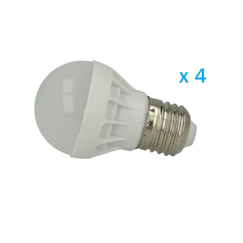 4 PZ Lampade Led E27 Bulbo 3W=30W Bianco Freddo Diametro 50mm Altezza 80mm